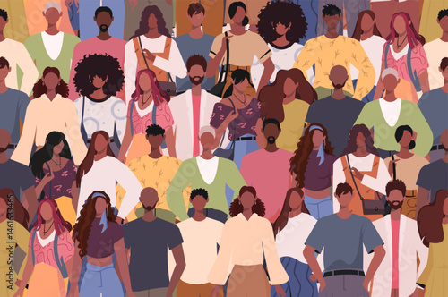  Seamless background with  diverse group of African Americans people. Society or population, social diversity. Seamless pattern with people Crowd.