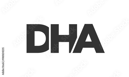 DHA logo design template with strong and modern bold text. Initial based vector logotype featuring simple and minimal typography. Trendy company identity.