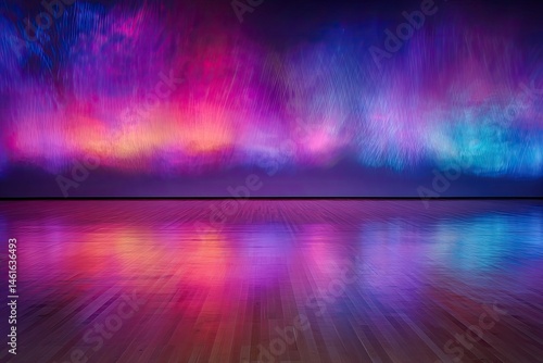 A vibrant,  dynamic display of  aurora borealis  colors reflected on a smooth wooden floor.  Abstract,  bright,  glowing,  multicolored,  colorful,  shimmering,  dancing,  lights,  spectacular