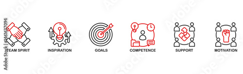 Team building building banner web icon vector illustration concept with icon of team spirit, inspiration, goals, competence, support, and motivation 