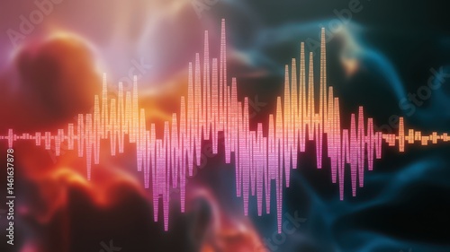 Signal transmission failure concept. Abstract sound wave graphic with vibrant colors and textures.