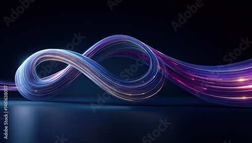 Abstract swirling ribbon of vibrant glowing, translucent colors.  Dynamic, smooth, elegant, and futuristic.  Intricate interplay of light and form on dark background