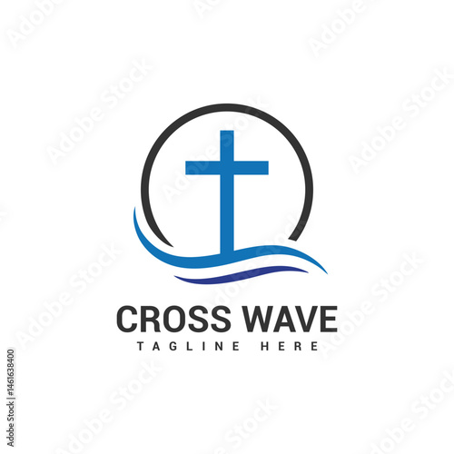 church logo. Christian cross and wave logo vector