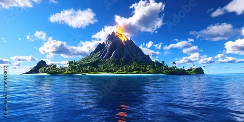 photo of ambrym island erupting photo