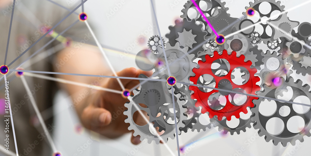 gear Futuristic in Industry 4.0 and business virtual diagram - 3d