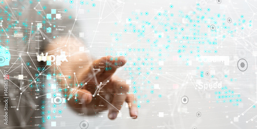Obraz na płótnie Neural network 3D illustration. Big data and cybersecurity w salonie