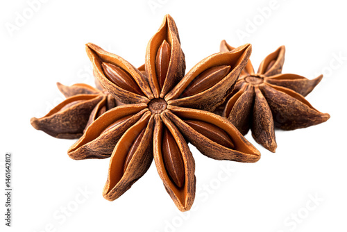 Fototapeta Naklejka Na Ścianę i Meble -  Aromatic Star Anise Spice Closeup on White Background Perfect for Culinary and Herbal Uses