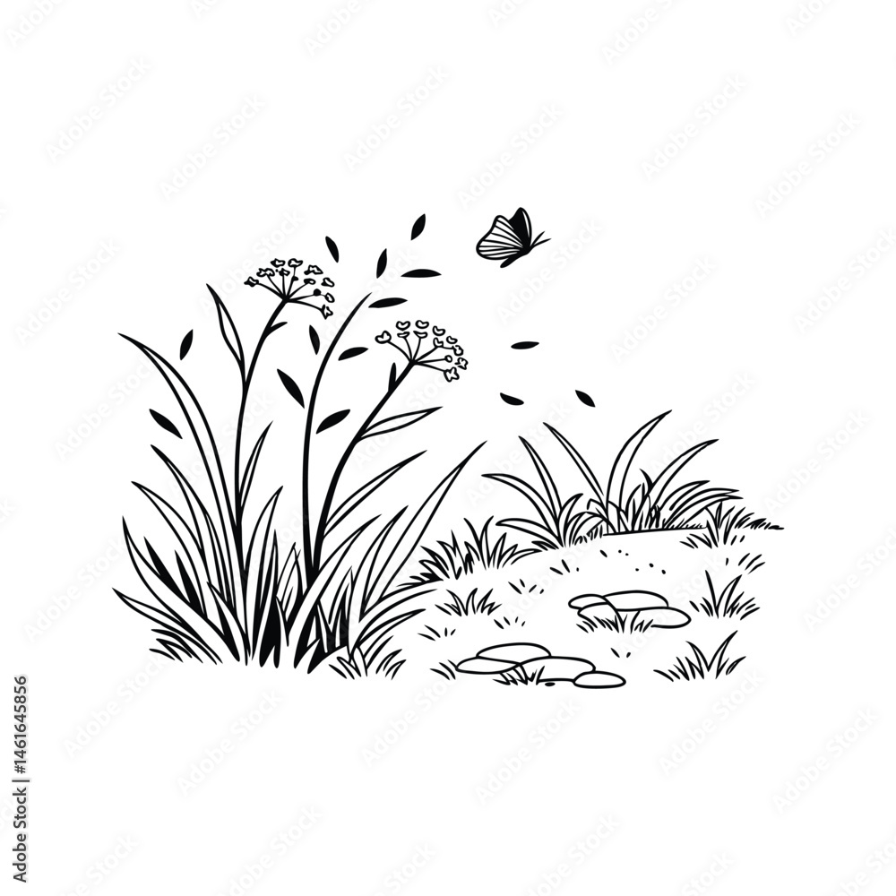 Naklejka premium grass and flowers