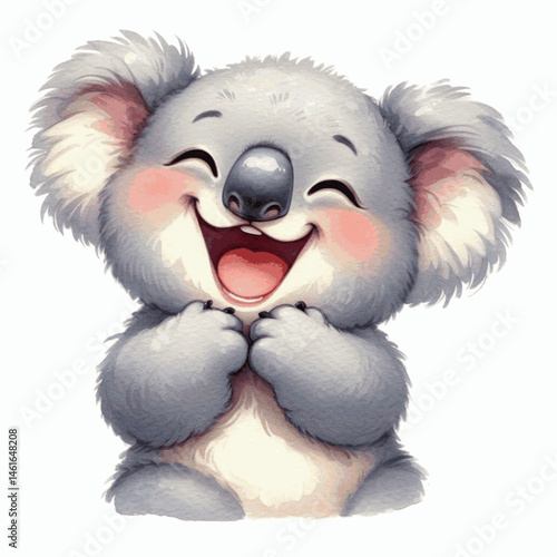 Aqueous Hugs koala laughing happily isolated watercolor vector illustration svg