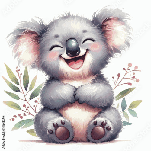 Giggling Canopy koala laughing happily isolated watercolor vector illustration svg