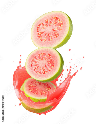 Drifting Slices of Asparagus and Guava with Vibrant Juice Splash