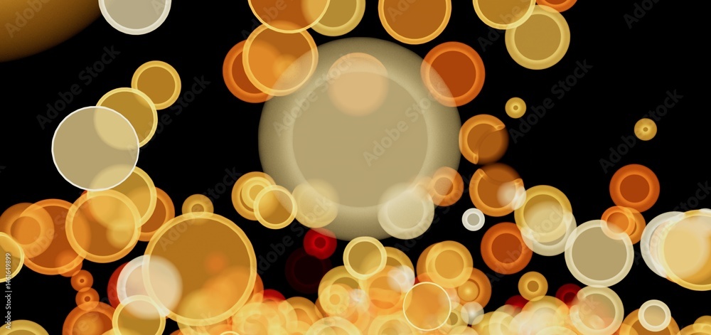Abstract background with overlapping gold and orange circles on black. Perfect for modern designs.