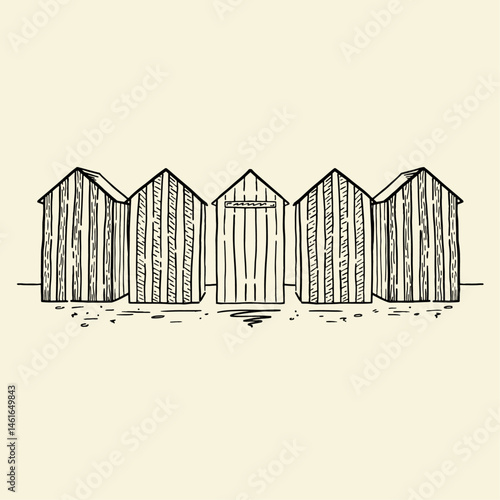 Illustration vectorielle d'un ensemble de cabanes de plage, sable et soleil, fichier vectoriel