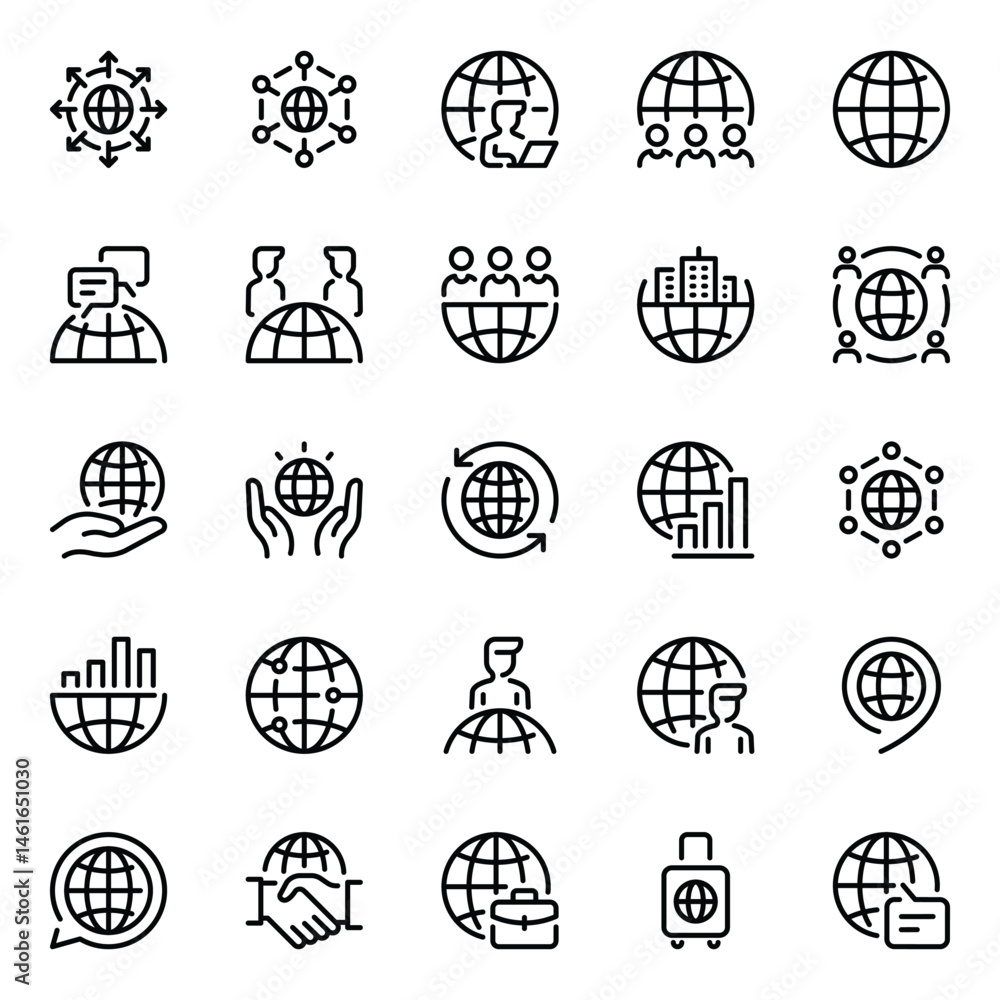 Naklejka premium Outline icons set for Global business