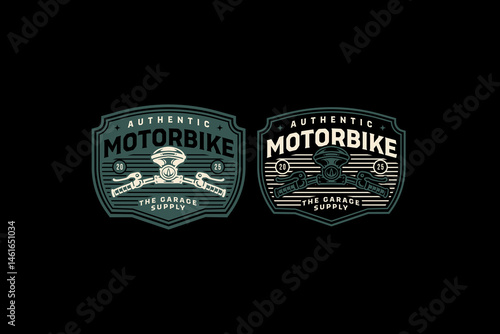 motorcycle front top retro badge logo vector design set for garage, workshop, biker, racer, rider. handlebar, brake and lights motorbike vintage emblem label illustration logo collections