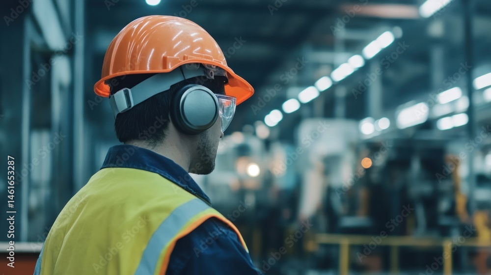 Construction Worker Wearing Safety Gear in Factory Construction Worker Wearing Safety Gear in Factory