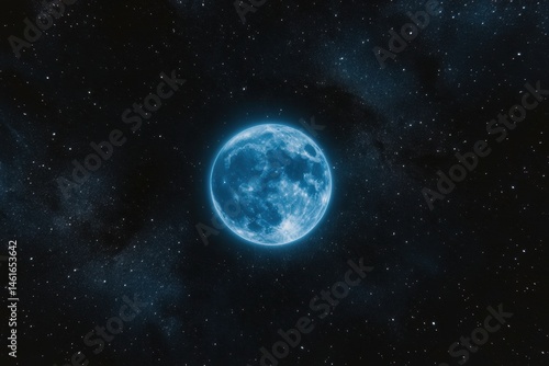 Full Blue Moon Shining Brightly in Starry Night Sky Celestial Wonder Astronomy Space Exploration