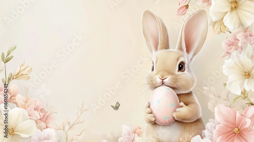 Bunny Holding Easter Egg Amidst Flowers