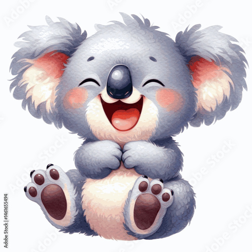 Watercolor Cuddle koala laughing happily isolated vector illustration svg
