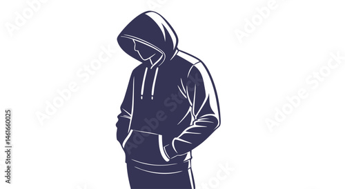 Mysterious Hooded Figure Silhouette – Anonymous Person in Hoodie Vector