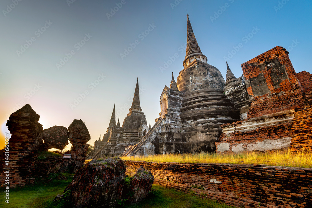 Fototapeta premium Ayutthaya Temple ruins at sunset,within the ancient Royal Palace complex,Thailand.