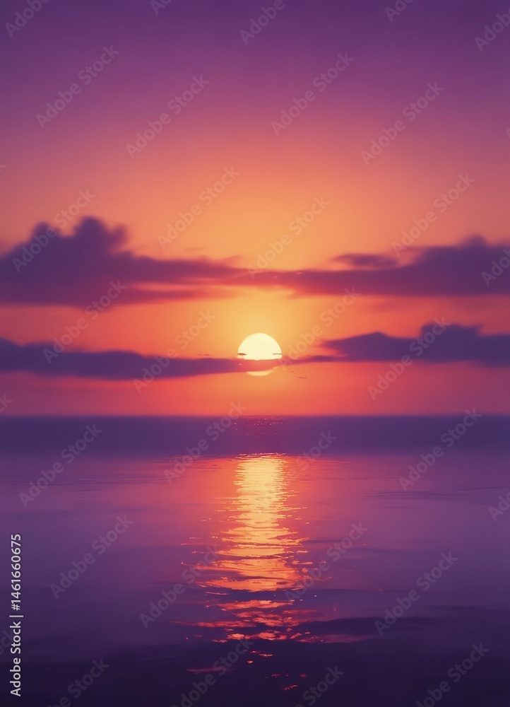 Obraz premium Blurred watercolor sunset, fiery orange merging into deep purple , digital, sunset, blend