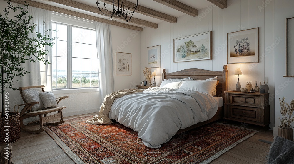 Fototapeta premium Farmhouse bedroom interior. 3d render - 