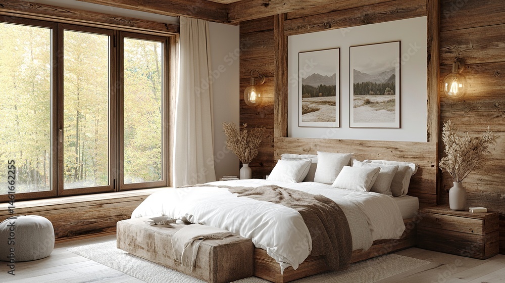 Fototapeta premium Farmhouse bedroom interior. 3d render