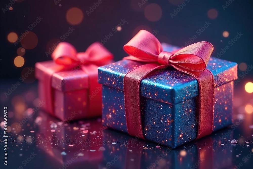 Fototapeta premium Jewel-toned gift boxes, shimmering satin bows, magical glow , bow, enchanted