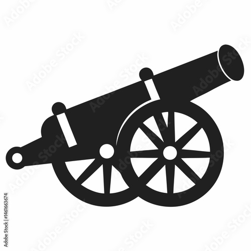 Old cannon black vector on white background.