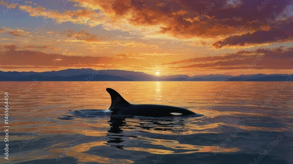 Naklejka premium Orca at Sunset (2)