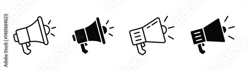 megaphone icon set. contain loudspeaker, announcement, promotion, marketing thin line and flat icon for your sign symbol app and web. vector illustration