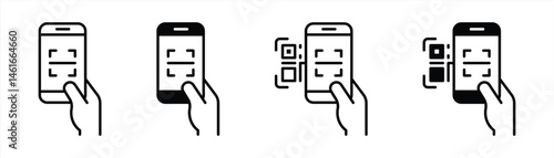 mobile payment icon set. containing access control, digital transaction, QR code scanning thin line and flat icon for your app and web. vector illustration