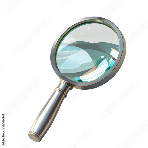 Realistic illustration of a magnifying glass with a metal handle and a glass lens that produces a shadow,lens,icon,zoom,