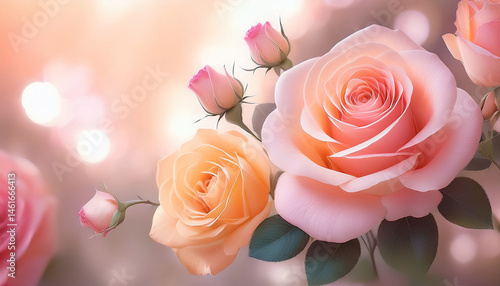 Wallpaper Mural elegant pink and peach rose illustration with soft light backdrop blossom freshness Torontodigital.ca