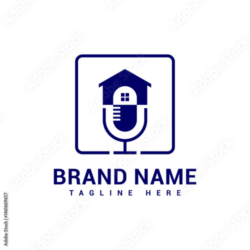 combine house logo with microphone. Suitable for podcast industry that talk about house