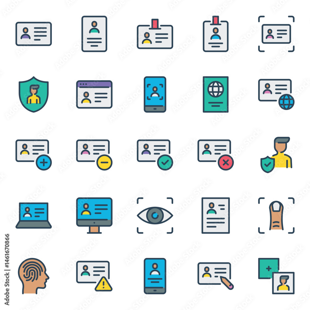 Filled outline icons set for Identification Filled outline icons set for Identification