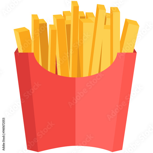 Delicious potato French fries or English chips in a box, flat fast food design element
