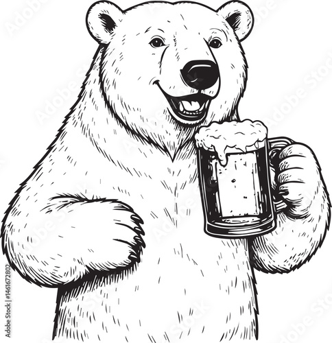 polar bear cartoon drink beer vector illustration