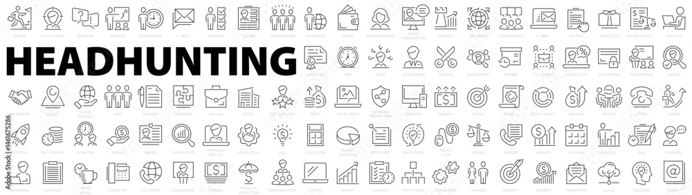 Headhunting icon set. Recruitment icon set Included the icons as Job Interview, Career Path, Resume, Job hiring, Candidate and Human resource icon set. Vector illustration. Headhunting icon set. Recruitment icon set Included the icons as Job Interview, Career Path, Resume, Job hiring, Candidate and Human resource icon set. Vector illustration.