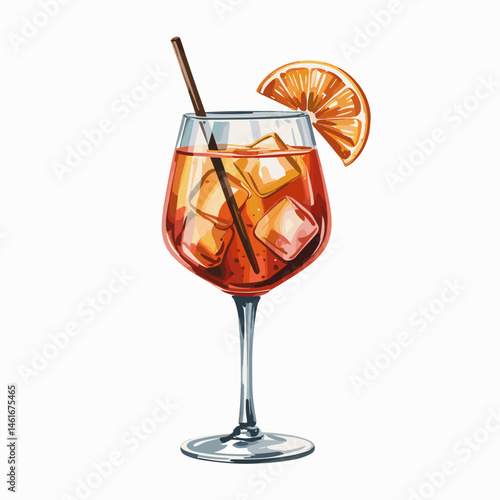 Aperol Spritz Cocktail with Orange Slice and Ice
