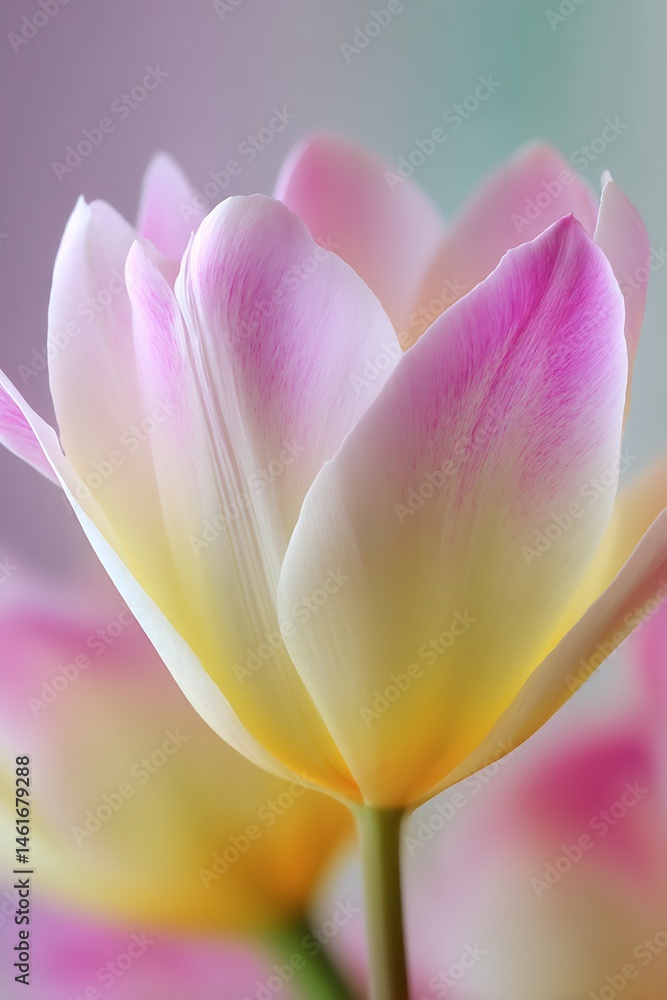 Close up of Delicate Pastel Pink and Yellow Tulip Petals Close up of Delicate Pastel Pink and Yellow Tulip Petals