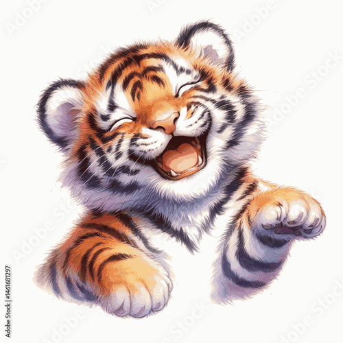 Gilded Giggle tiger laughing happily isolated watercolor vector illustration svg