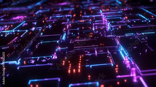 Abstract Technology Circuit Board Animation with Futuristic Glowing Lines, 4k Loop