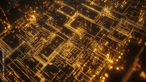 Abstract Golden Circuit Board Animation Representing Technology and Connectivity