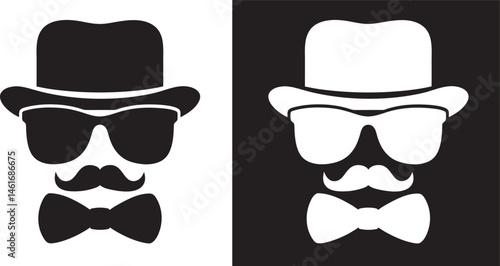 Secret agent icon in a hat and glasses mustache and tie. Vector illustration