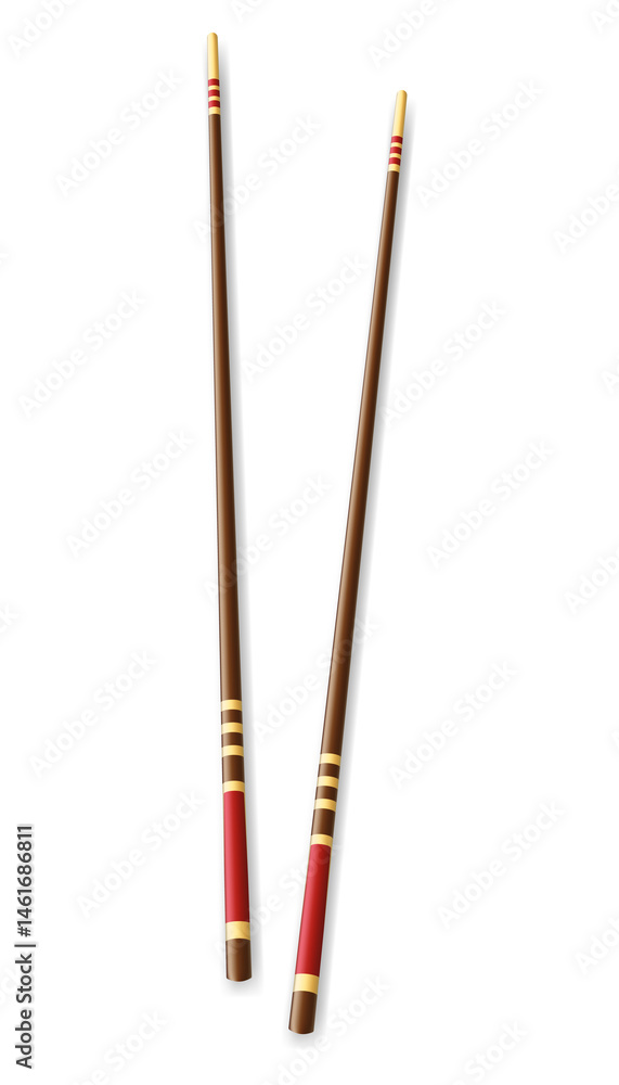 Fototapeta premium Realistic Food Chopsticks. illustration of Traditional Asian Bamboo Utensils Color Chopstick. illustration