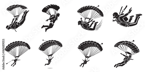 Parachute jump Skydiver Silhouette Vector Set
