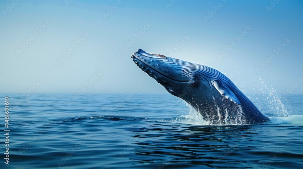 Obraz premium Blue whale breaching in the ocean.