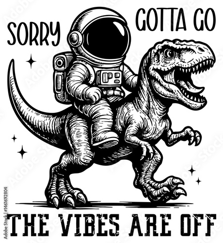 Astronaut Riding a Roaring T. Rex, Animals Artwork. Cartoon Funny.